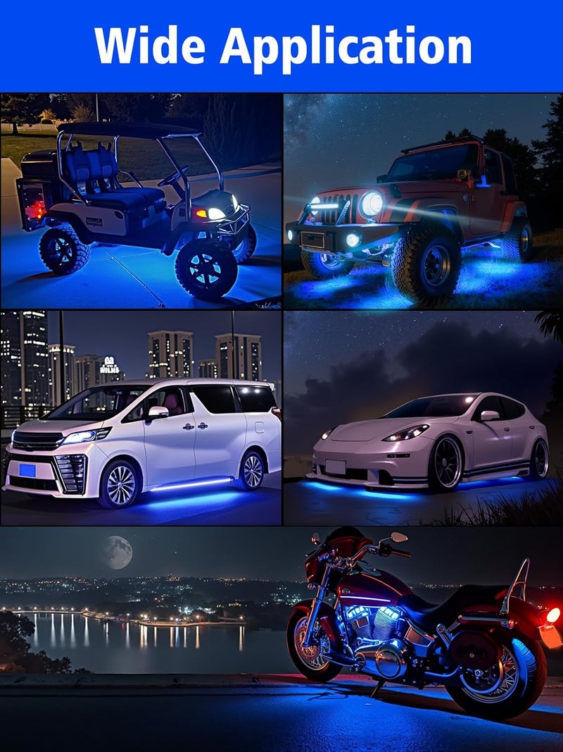 YM EBright 4Pcs Led Strip Lights for Car, 12inch Waterproof IP68 Car Underglow Strip Lights Decoration 18SMD 12V Led Interior Exterior Lights Strip for Cars Motorcycles Truck Golf Cart Boat - Blue - Image 5